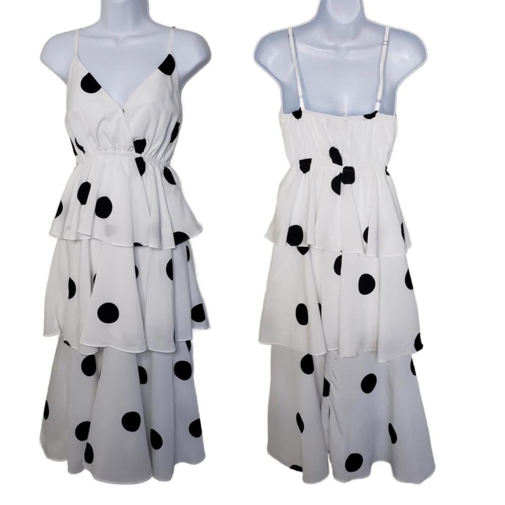 Anthropologie O.P.T Women's Sz S White Polkadot Tiered Ruffle Dress(1837) - Picture 2 of 7